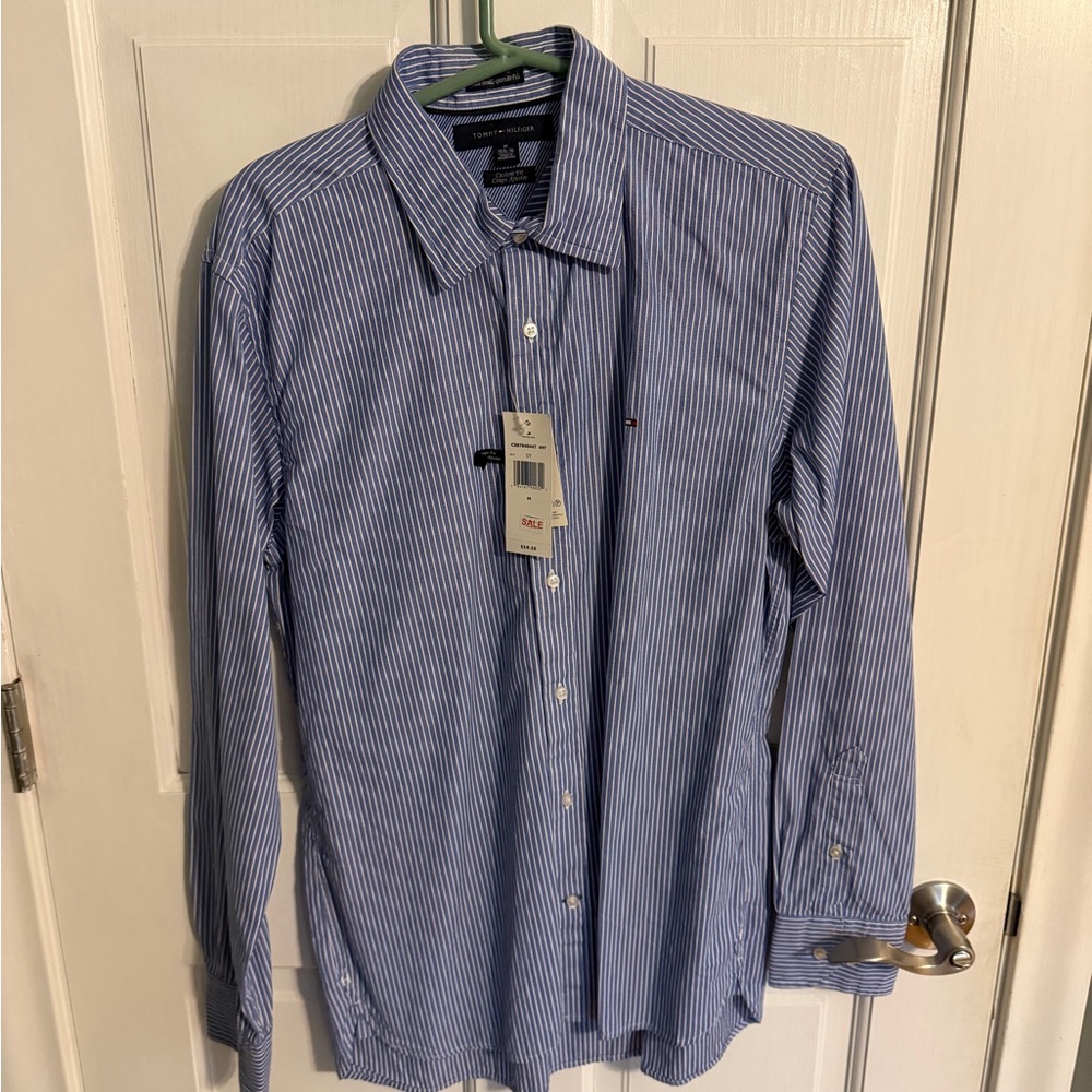 Tommy Hilfiger Blue and White Striped Shirt